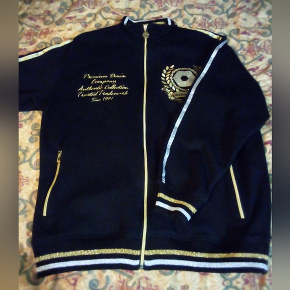 SOUTH POLE Premium Designer Full Zip Embroidered Studded Jacket Men's L Black - Picture 4 of 16